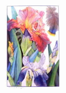 BLOOMS AND FEATHER color pigment pencil 24x18 in. Artist